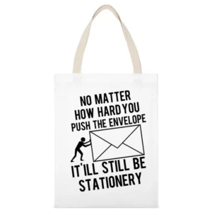 Push The Envelope It Will Still Be Stationery Funny Play On Words Grap White Canvas Tote Shopping Bag