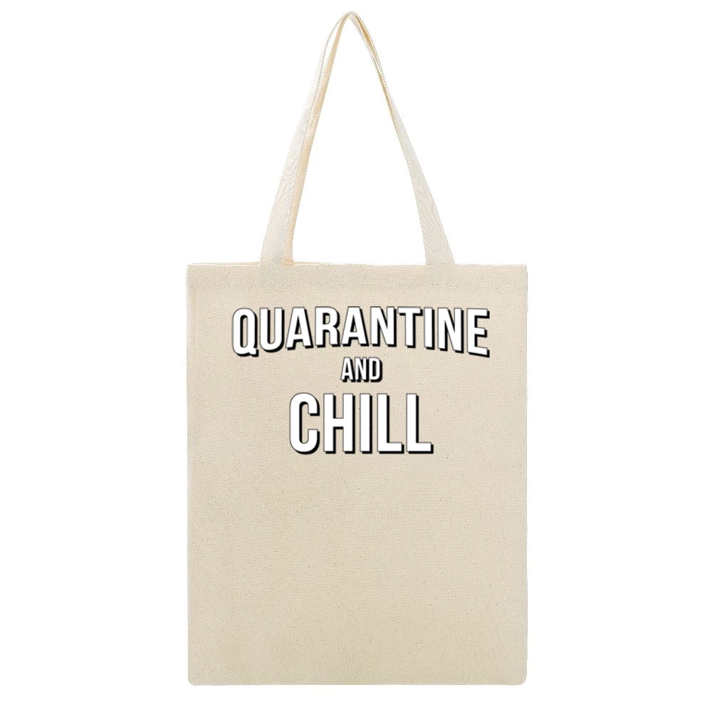 Quarantine And Chill Funny Netflix Parody Covid-19 Coronavirus Red T S Beige Canvas Tote Shopping Bag