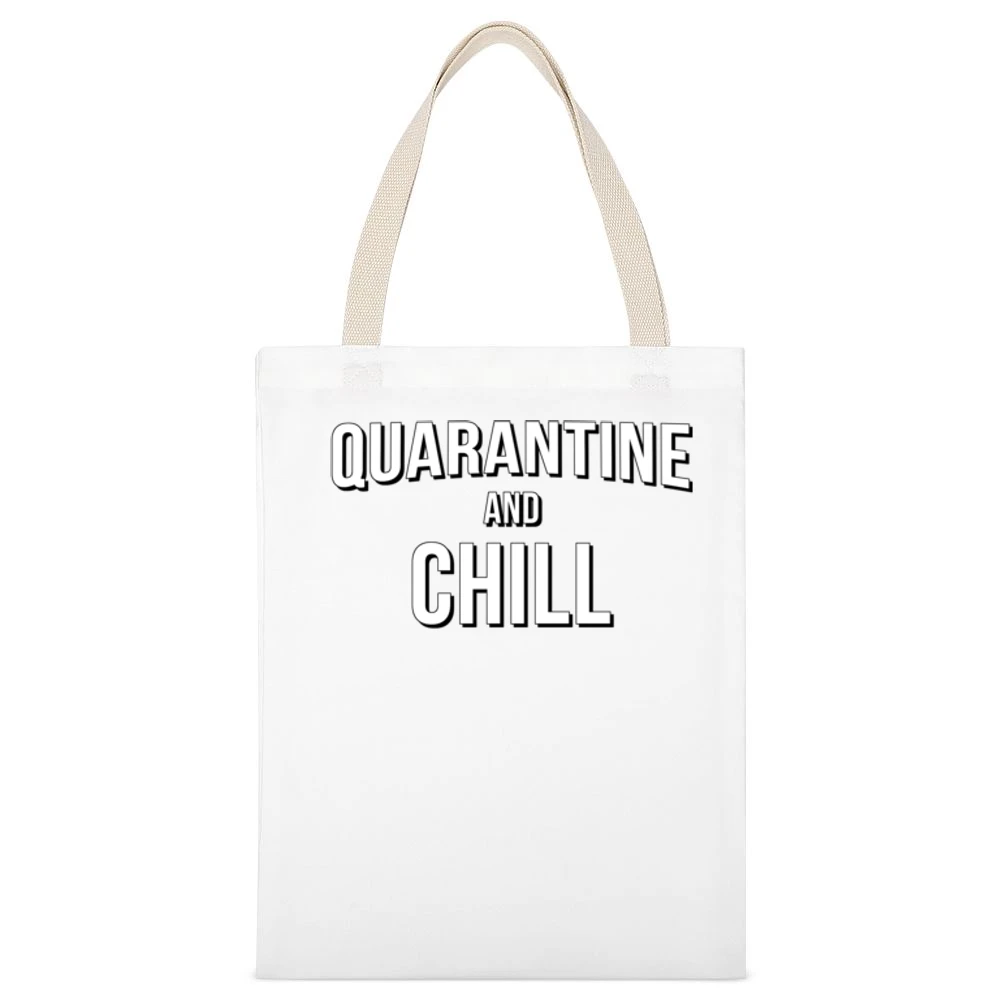 Quarantine And Chill Funny Netflix Parody Covid-19 Coronavirus Red T S White Canvas Tote Shopping Bag