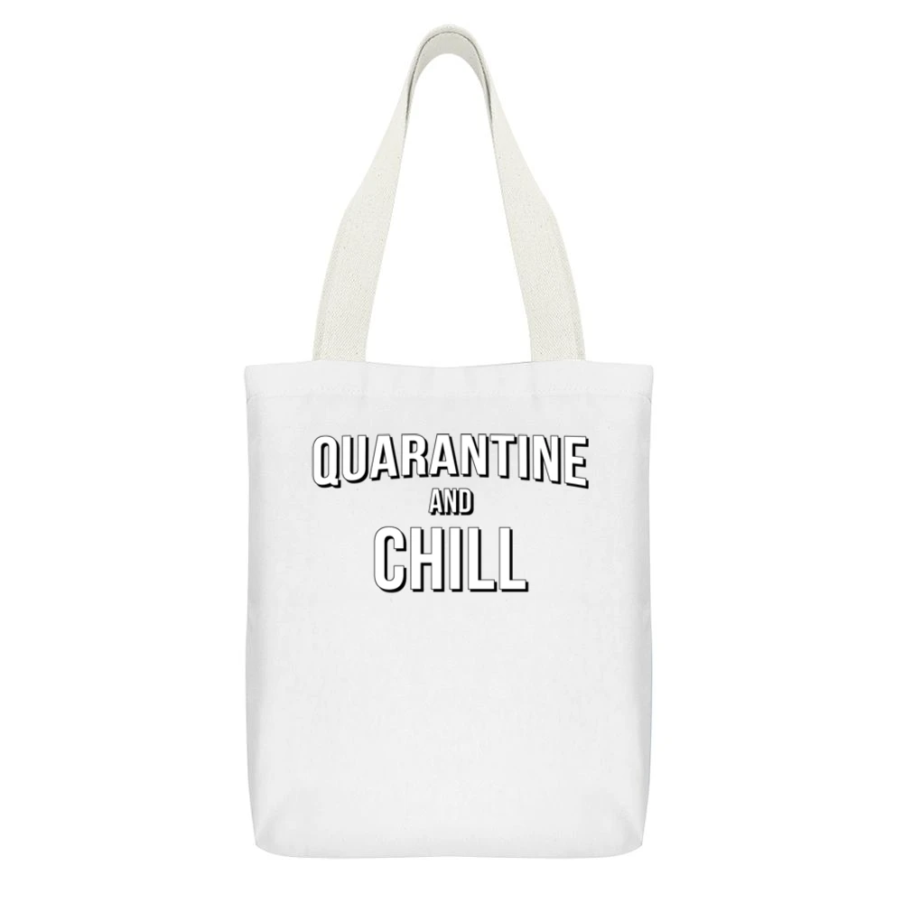 Quarantine And Chill Funny Netflix Parody Covid-19 Coronavirus Red T S White Canvas Tote Shopping Bag With Interior Pocket
