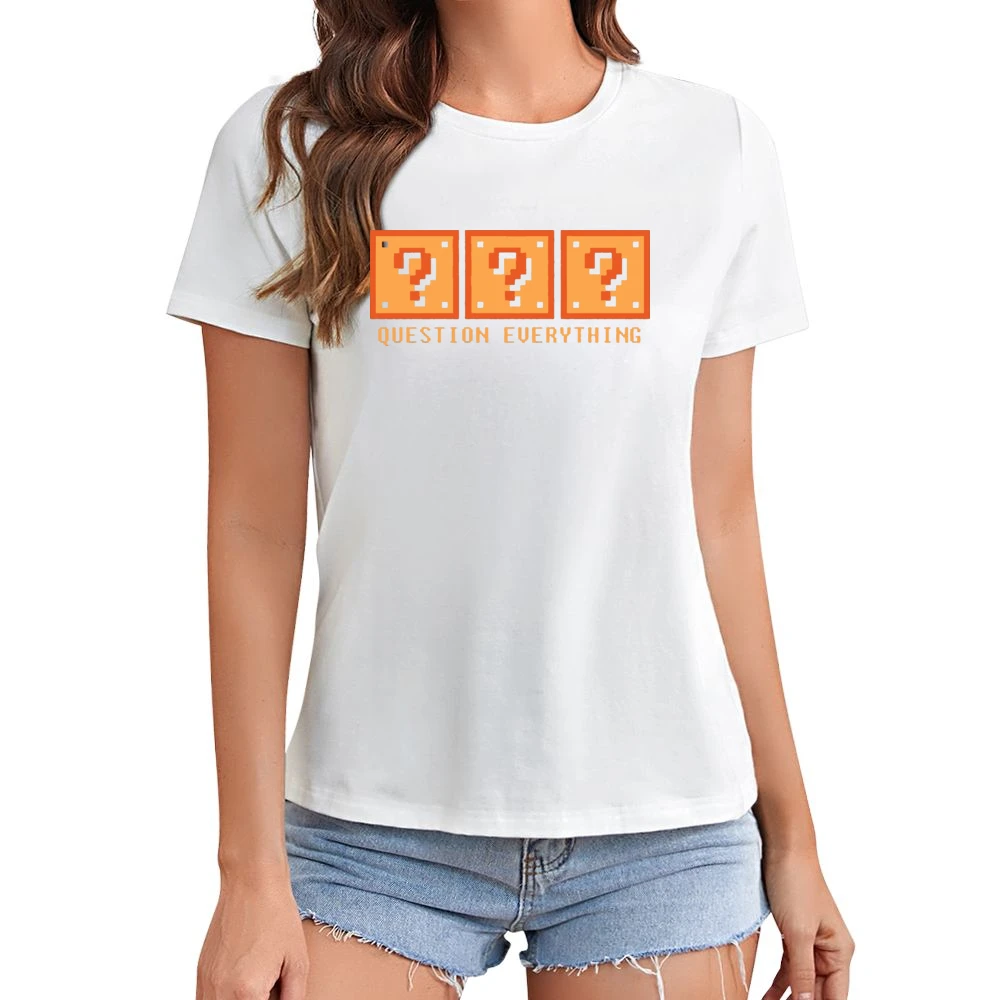 Question Everything Mario Retro Video Game 80s Asian Size Women Ladies T-shirt