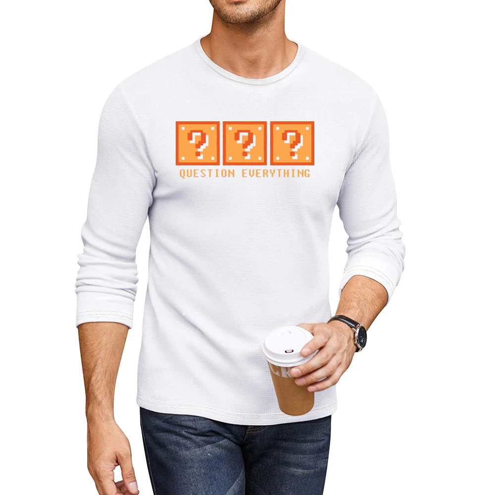 Question Everything Mario Retro Video Game 80s Men CrewNeck Long Sleeve T-Shirt
