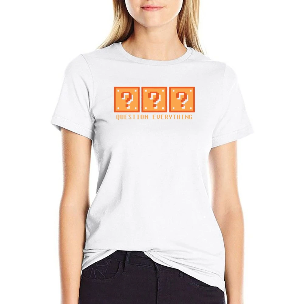 Question Everything Mario Retro Video Game 80s US Size Women Ladies T-shirt