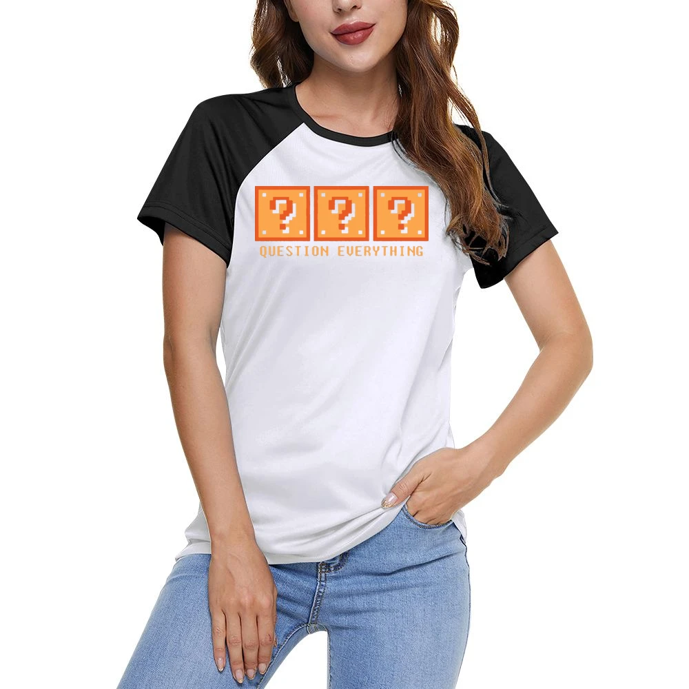 Question Everything Mario Retro Video Game 80s Women Ladies Short Sleeve T-Shirt