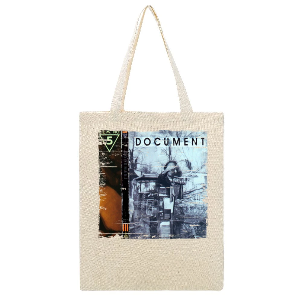 REM Document Album Cover Distressed Image Beige Canvas Tote Shopping Bag
