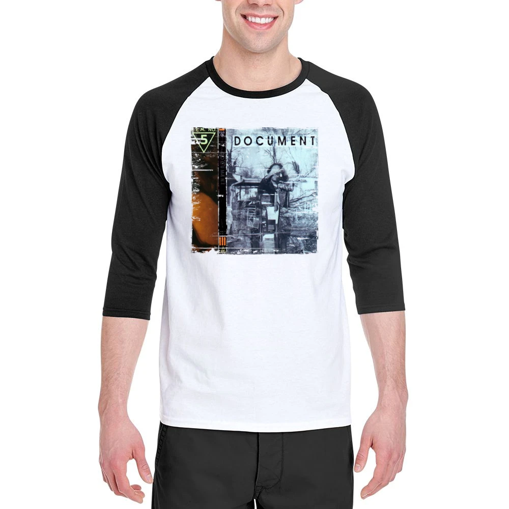 REM Document Album Cover Distressed Image Men 3/4 Sleeve T-Shirt