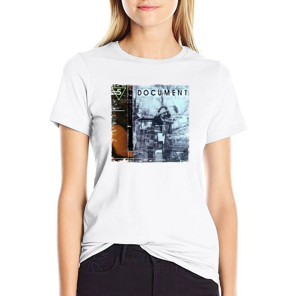 REM Document Album Cover Distressed Image US Size Women Ladies T-shirt
