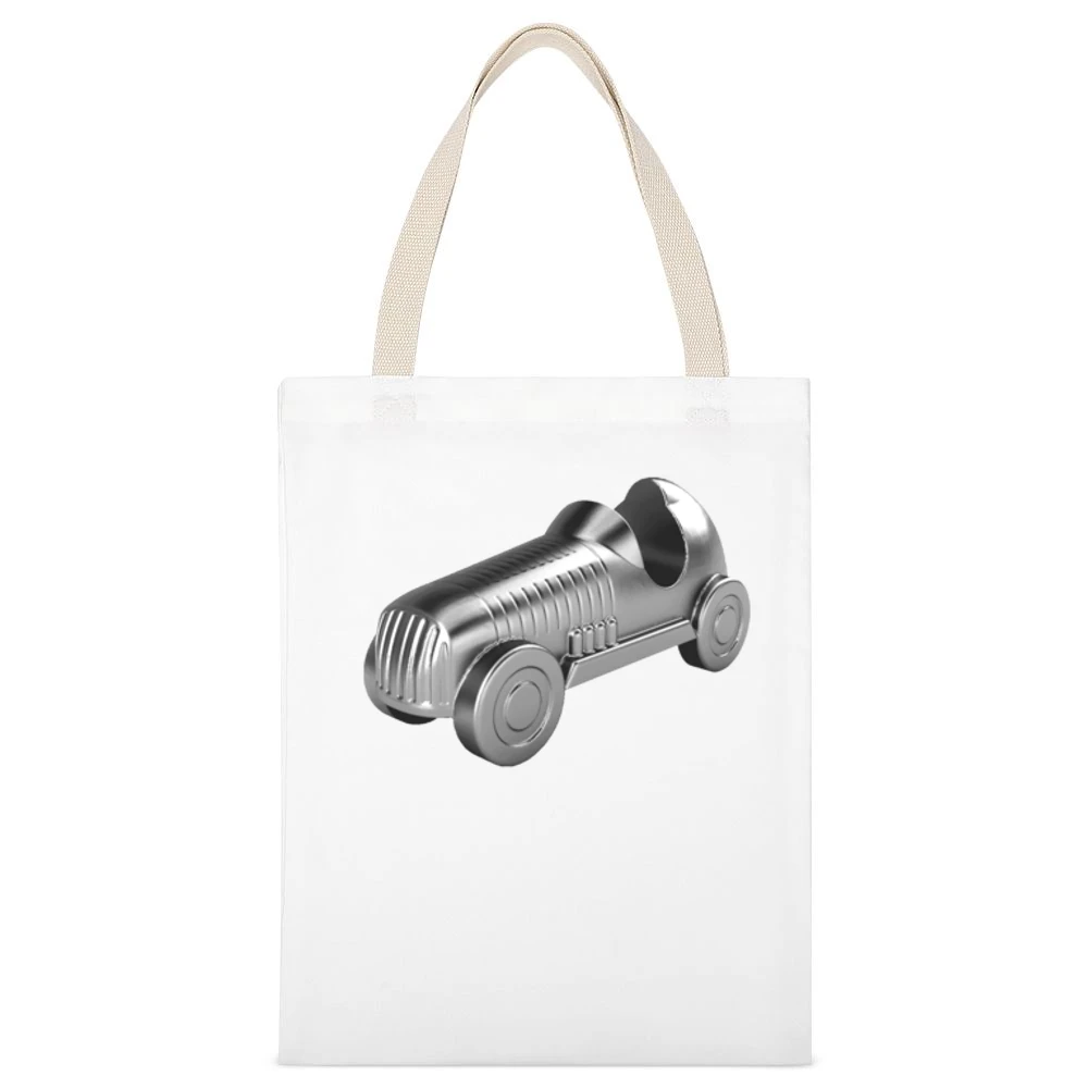Race Car Fun Classic Monopoly Token Cool Graphic Game Tee Shirt White Canvas Tote Shopping Bag