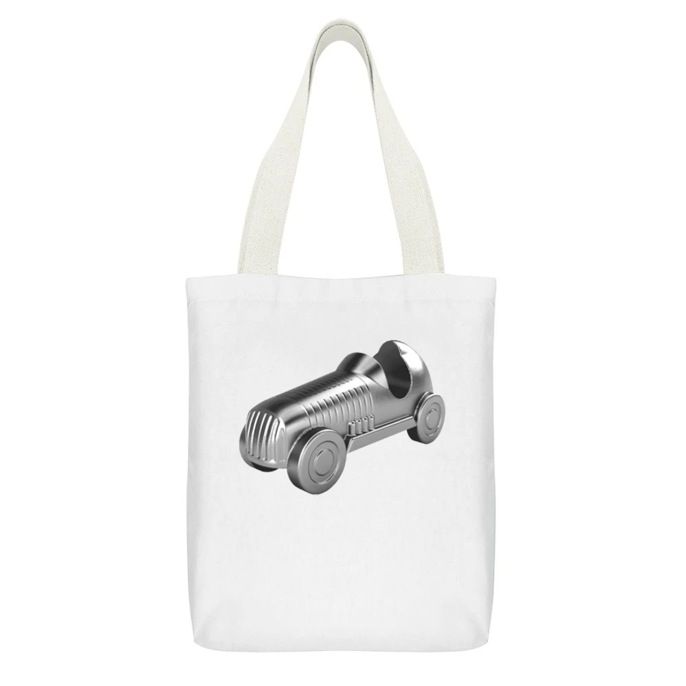 Race Car Fun Classic Monopoly Token Cool Graphic Game Tee Shirt White Canvas Tote Shopping Bag With Interior Pocket