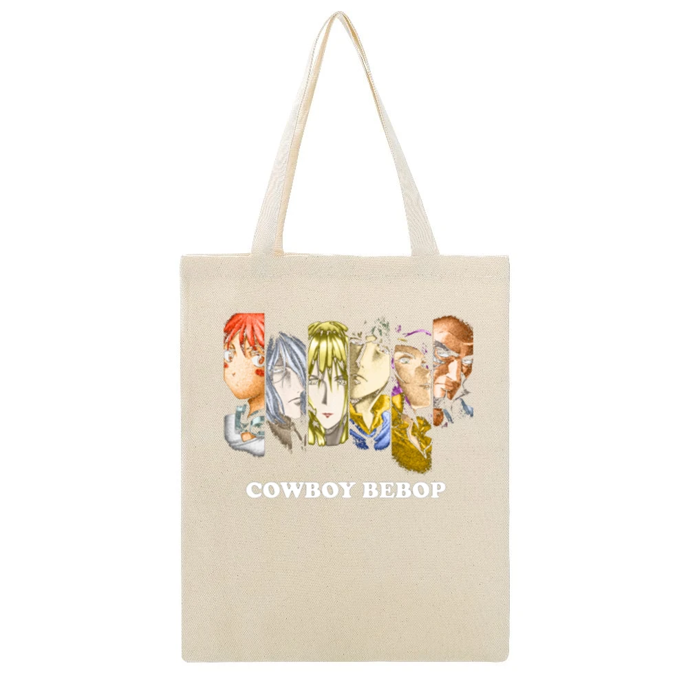 Radical Ed Vicious Julia Spike Spiegel Faye Valentine Jet Black Cowboy Beige Canvas Tote Shopping Bag