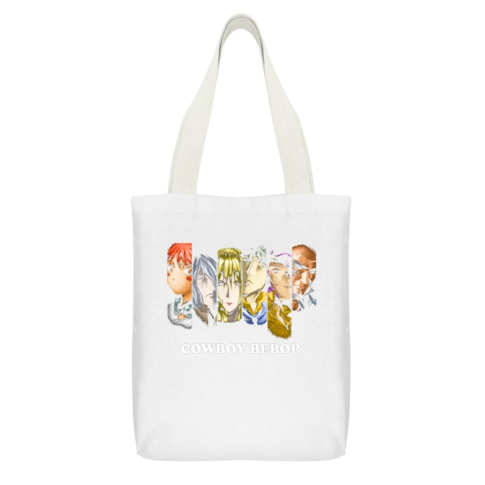 Radical Ed Vicious Julia Spike Spiegel Faye Valentine Jet Black Cowboy White Canvas Tote Shopping Bag With Interior Pocket