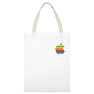 Rainbow Apple Vintage Retro Graphic Logo Tee Shirt White Canvas Tote Shopping Bag