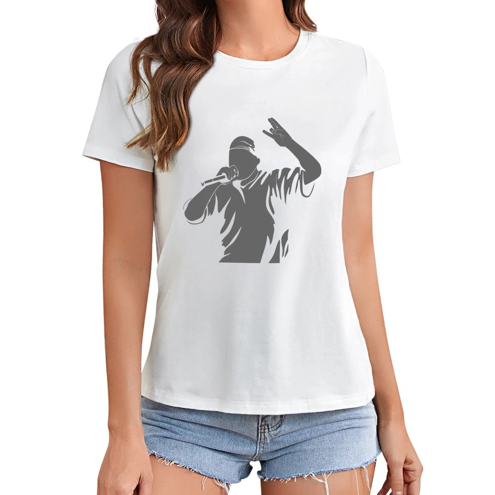 Rapper singing with microphone Asian Size Women Ladies T-shirt