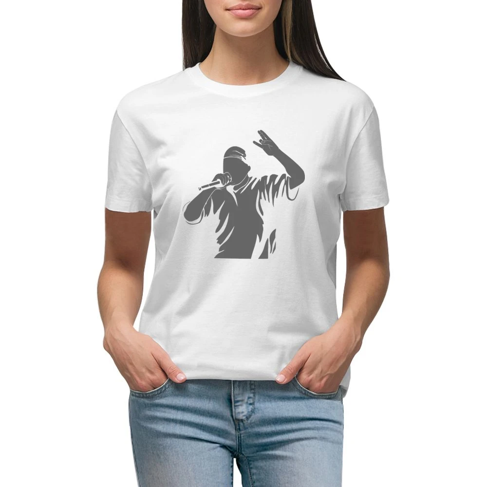 Rapper singing with microphone Premium Women Ladies T-shirt
