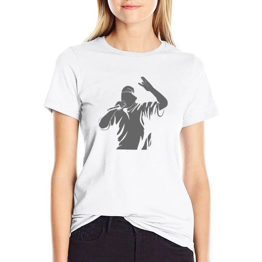 Rapper singing with microphone US Size Women Ladies T-shirt