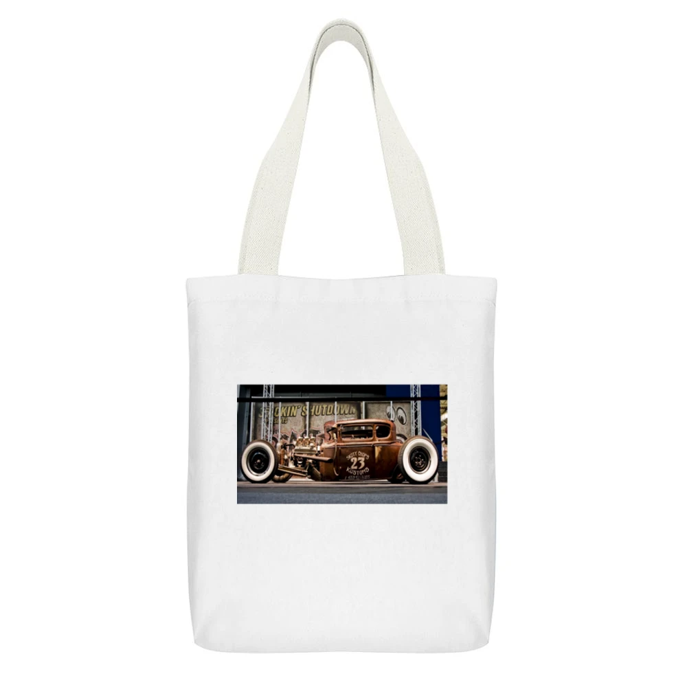 Rat Rod Poster Tshirt White Canvas Tote Shopping Bag With Interior Pocket