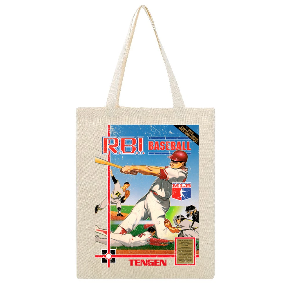 Rbi Baseball Nes Nintendo Old School Retro Video Game Fan Distressed T Beige Canvas Tote Shopping Bag
