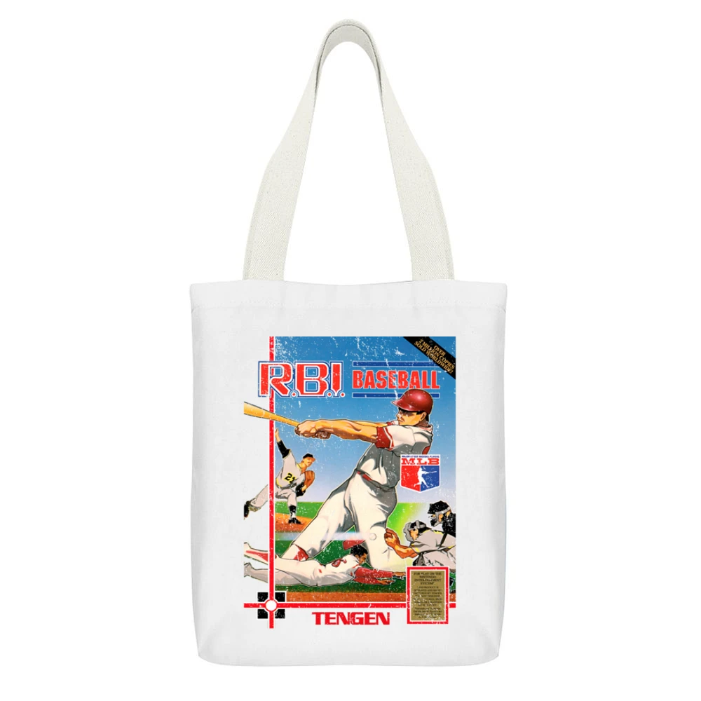 Rbi Baseball Nes Nintendo Old School Retro Video Game Fan Distressed T White Canvas Tote Shopping Bag With Interior Pocket