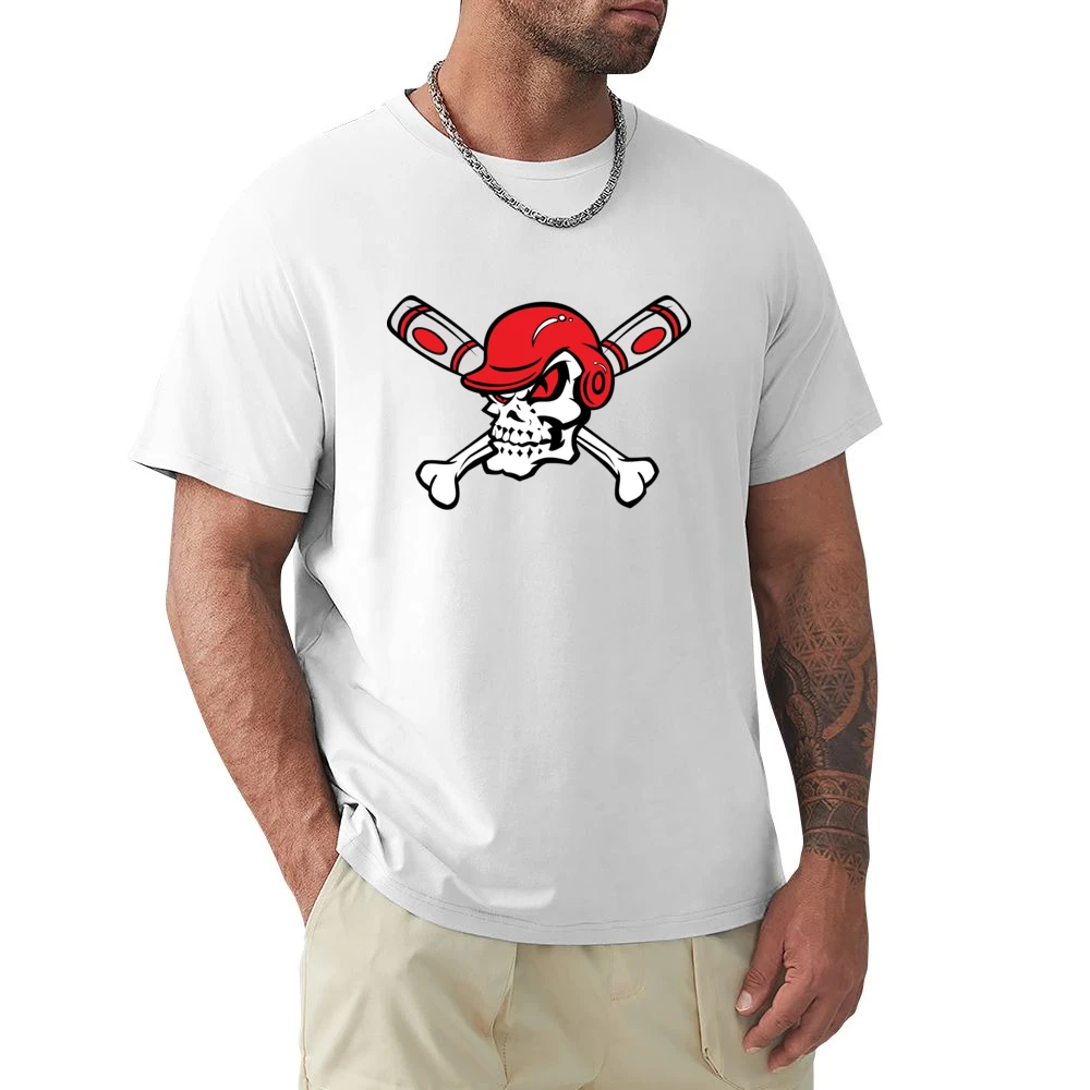 Red Eyed Baseball Skull Wearing Helmet Crossed Bats Premium Men T-shirt