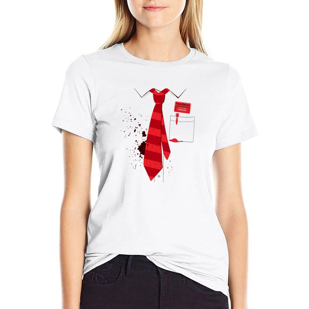 Red Ink stain on your shirt with red tie pen US Size Women Ladies T-shirt