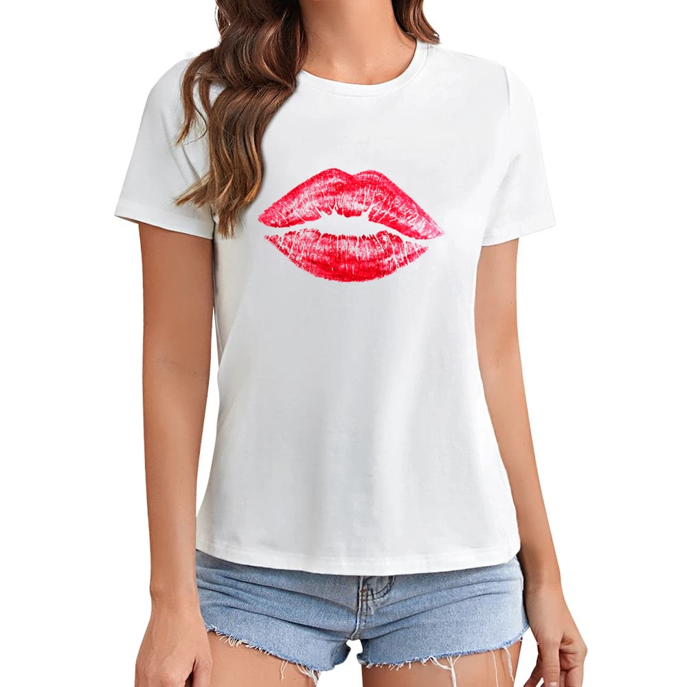 Red Lipstick Kiss Lips Popular Graphic Makeup Tee Shirt Asian Size Women Ladies T-shirt