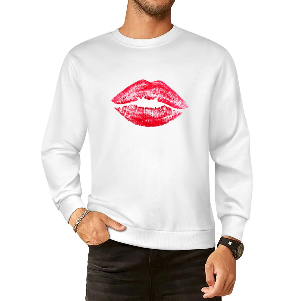 Red Lipstick Kiss Lips Popular Graphic Makeup Tee Shirt European Size Pullover Sweater