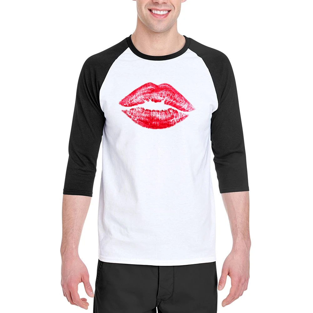 Red Lipstick Kiss Lips Popular Graphic Makeup Tee Shirt Men 3/4 Sleeve T-Shirt