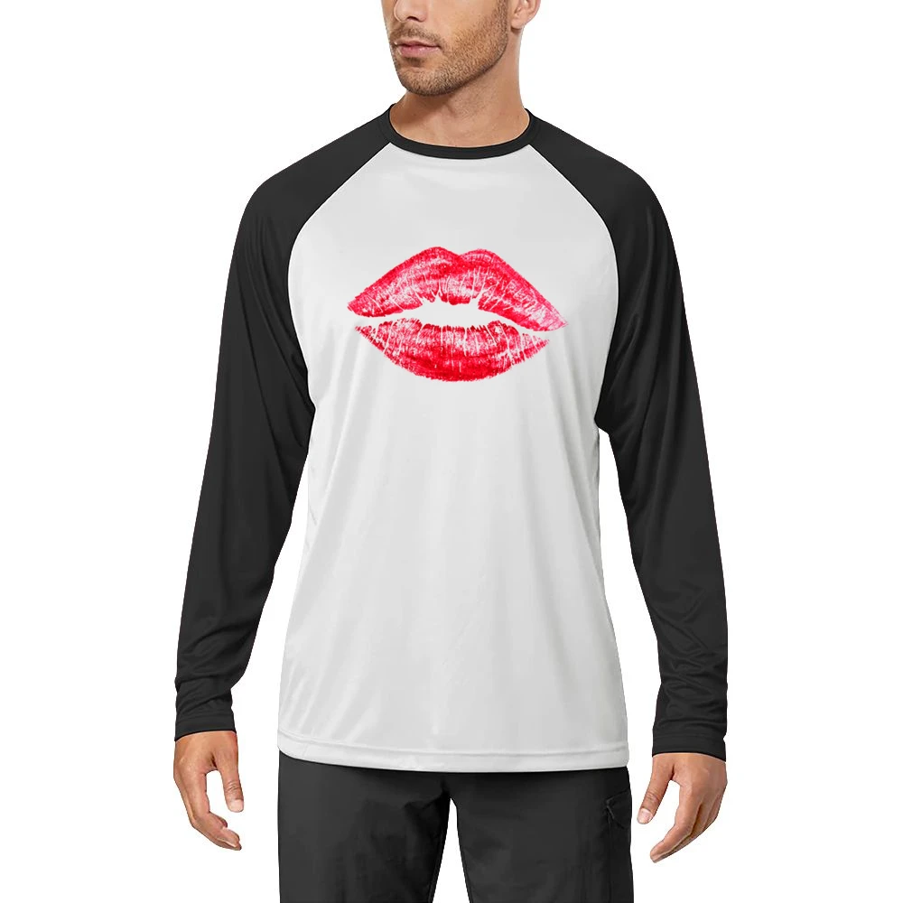 Red Lipstick Kiss Lips Popular Graphic Makeup Tee Shirt Men Long Sleeve T-Shirt