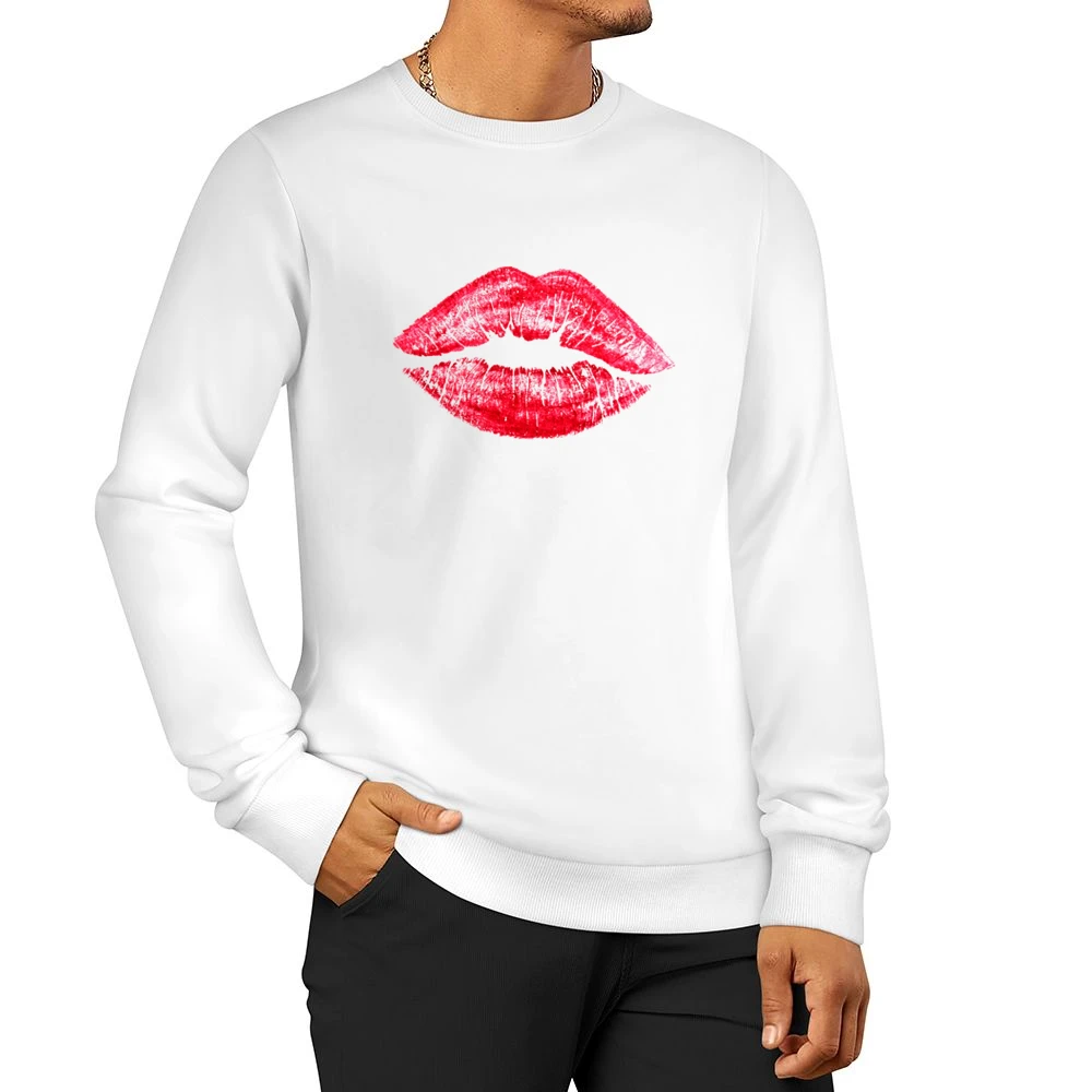 Red Lipstick Kiss Lips Popular Graphic Makeup Tee Shirt Men Pullover Sweatshirt
