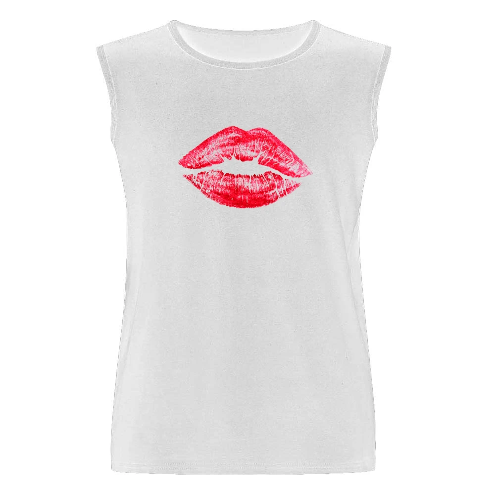 Red Lipstick Kiss Lips Popular Graphic Makeup Tee Shirt Men Sleeveless T-Shirt