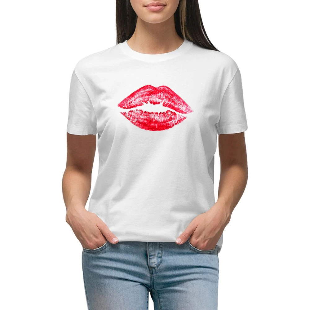Red Lipstick Kiss Lips Popular Graphic Makeup Tee Shirt Premium Women Ladies T-shirt