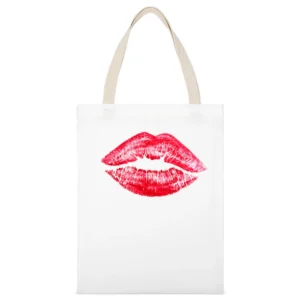 Red Lipstick Kiss Lips Popular Graphic Makeup Tee Shirt White Canvas Tote Shopping Bag