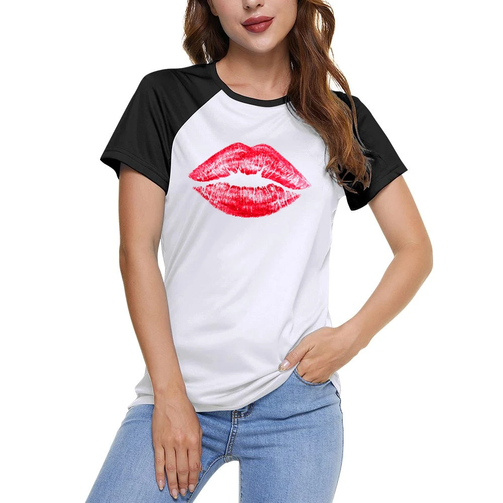 Red Lipstick Kiss Lips Popular Graphic Makeup Tee Shirt Women Ladies Short Sleeve T-Shirt