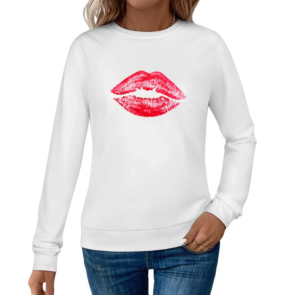 Red Lipstick Kiss Lips Popular Graphic Makeup Tee Shirt Women Pullover Sweatshirt