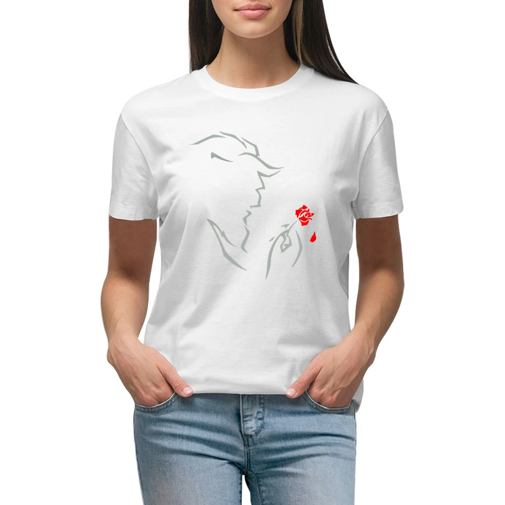Red rose Beauty and the Beast Premium Women Ladies T-shirt