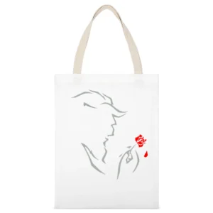 Red rose Beauty and the Beast White Canvas Tote Shopping Bag