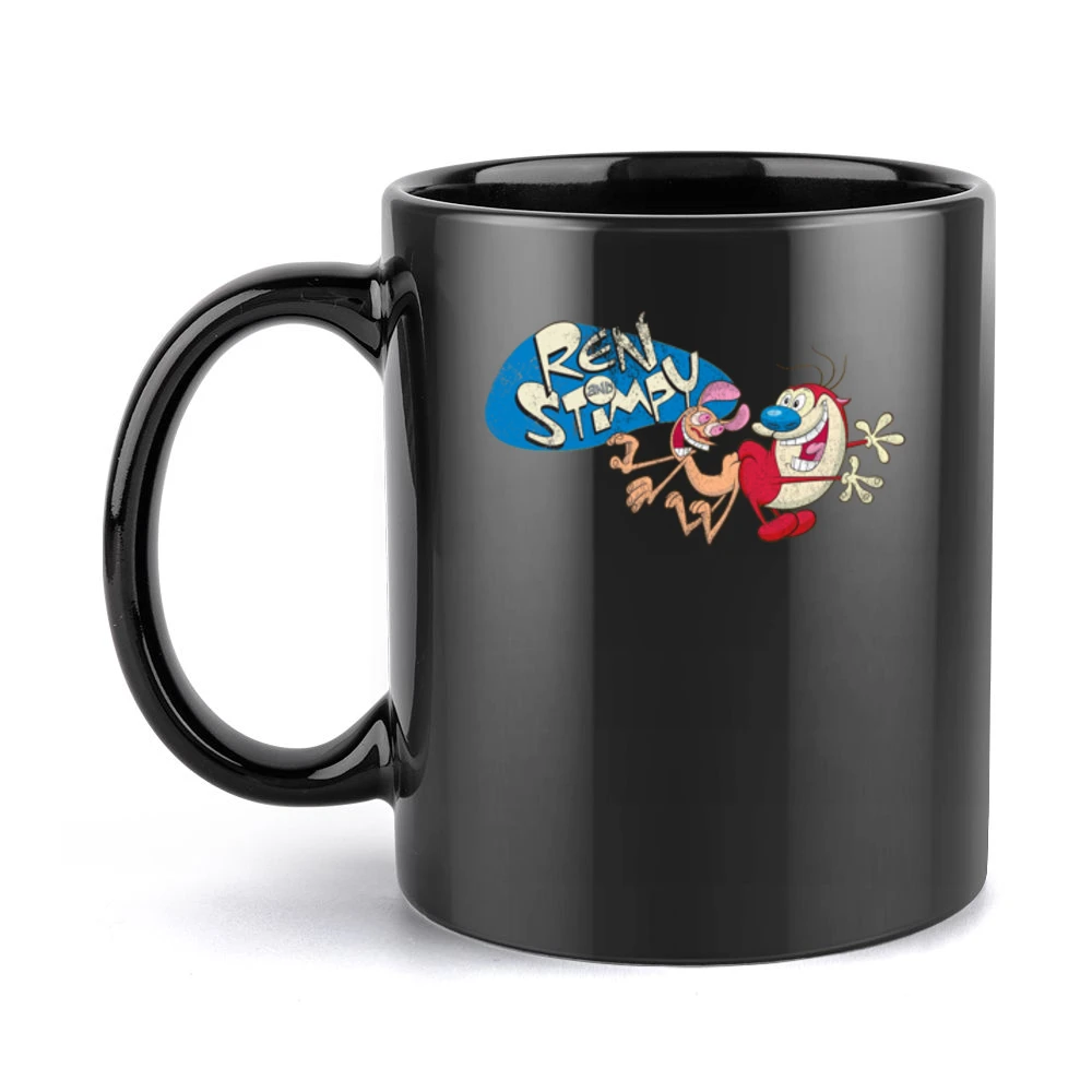 Ren And Stimpy Fun Cool Vintage Style Distressed Graphic Retro Tv Show Black Mug