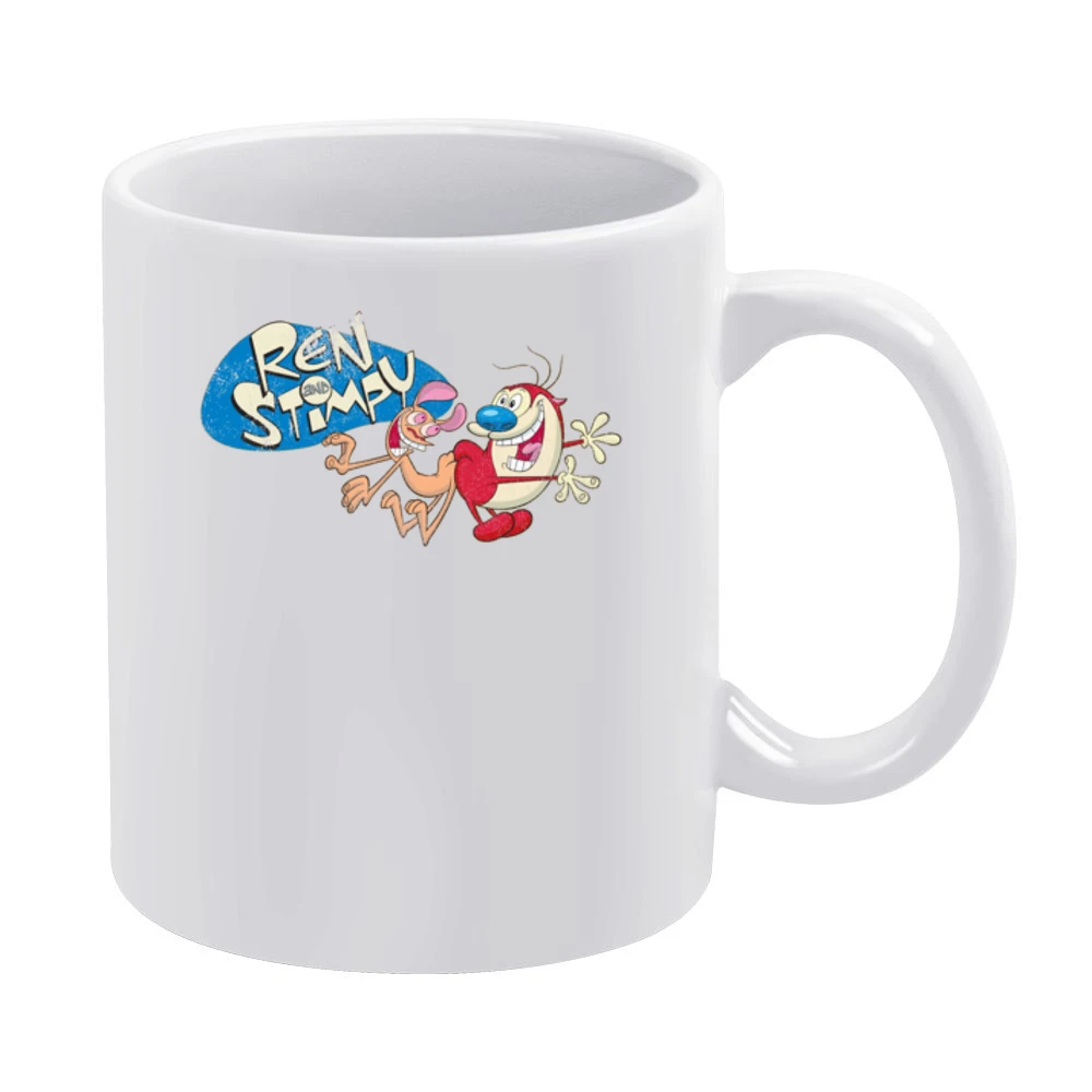 Ren And Stimpy Fun Cool Vintage Style Distressed Graphic Retro Tv Show White Mug