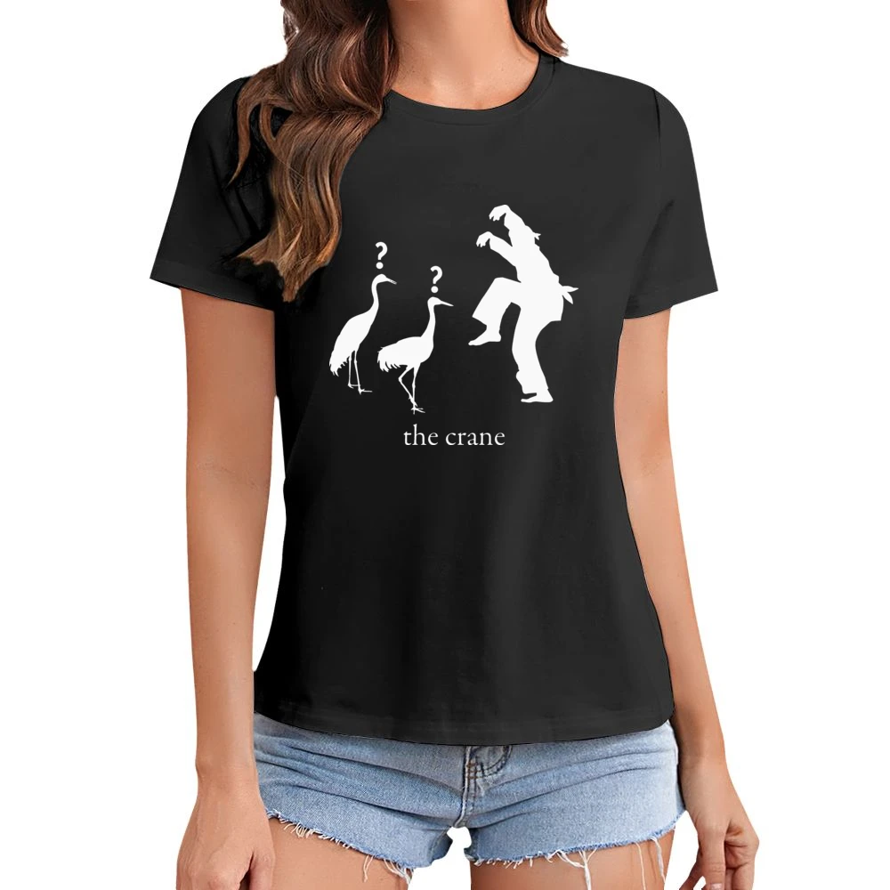 Retro 80s Martial Arts Funny Crane Asian Size Women Ladies T-shirt