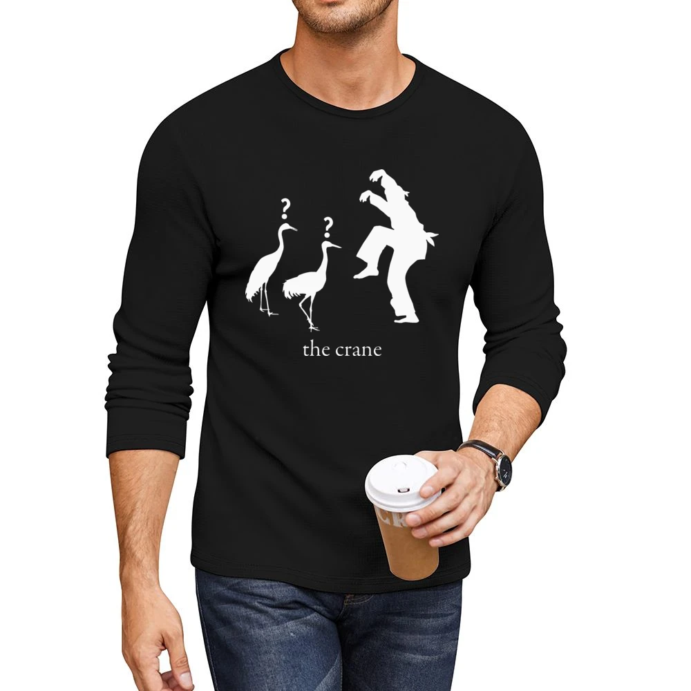 Retro 80s Martial Arts Funny Crane Men CrewNeck Long Sleeve T-Shirt