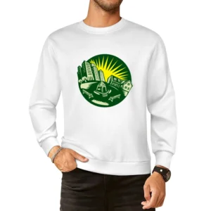Retro Green Circle Urban Landscape And Park With A Yellow Sun European Size Pullover Sweater