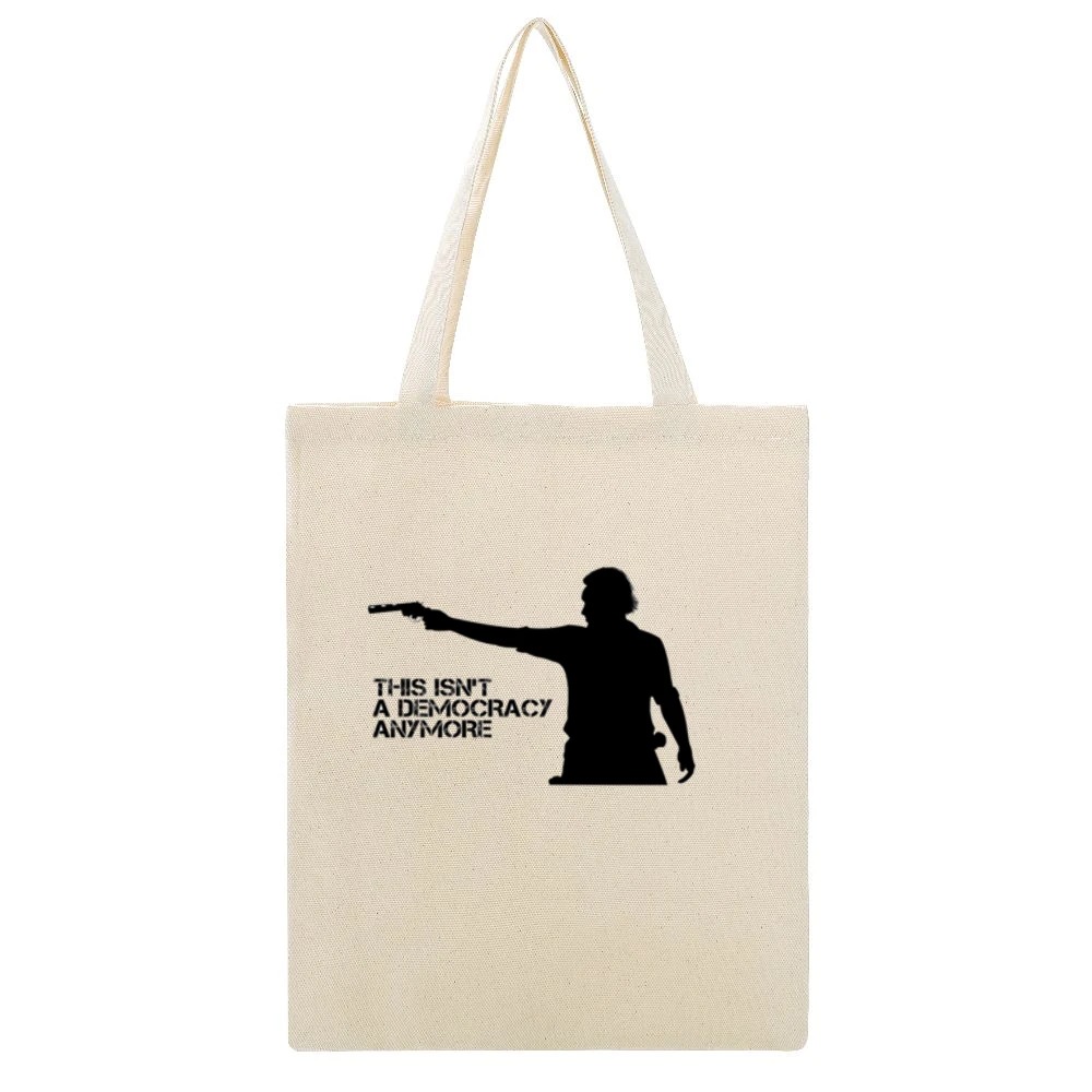 Rick Grimes Decomcracy Walking Dead Tshirt Beige Canvas Tote Shopping Bag