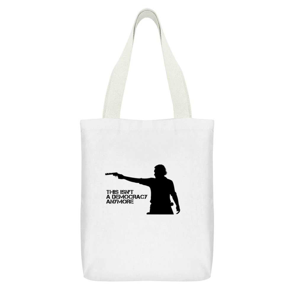 Rick Grimes Decomcracy Walking Dead Tshirt White Canvas Tote Shopping Bag With Interior Pocket