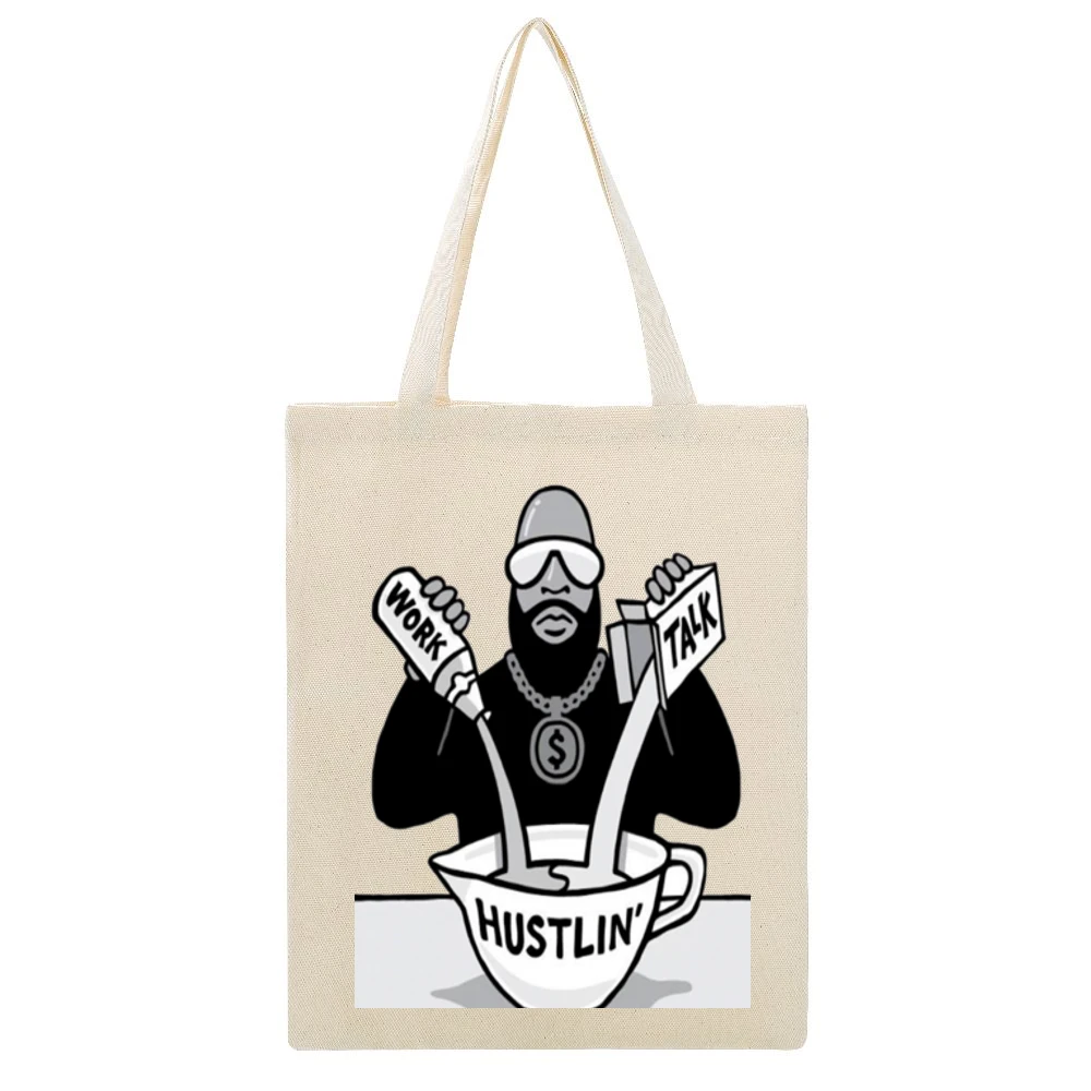 Rick Ross Hustlin Beige Canvas Tote Shopping Bag
