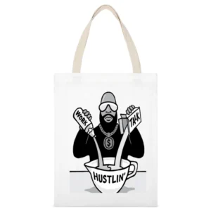 Rick Ross Hustlin White Canvas Tote Shopping Bag