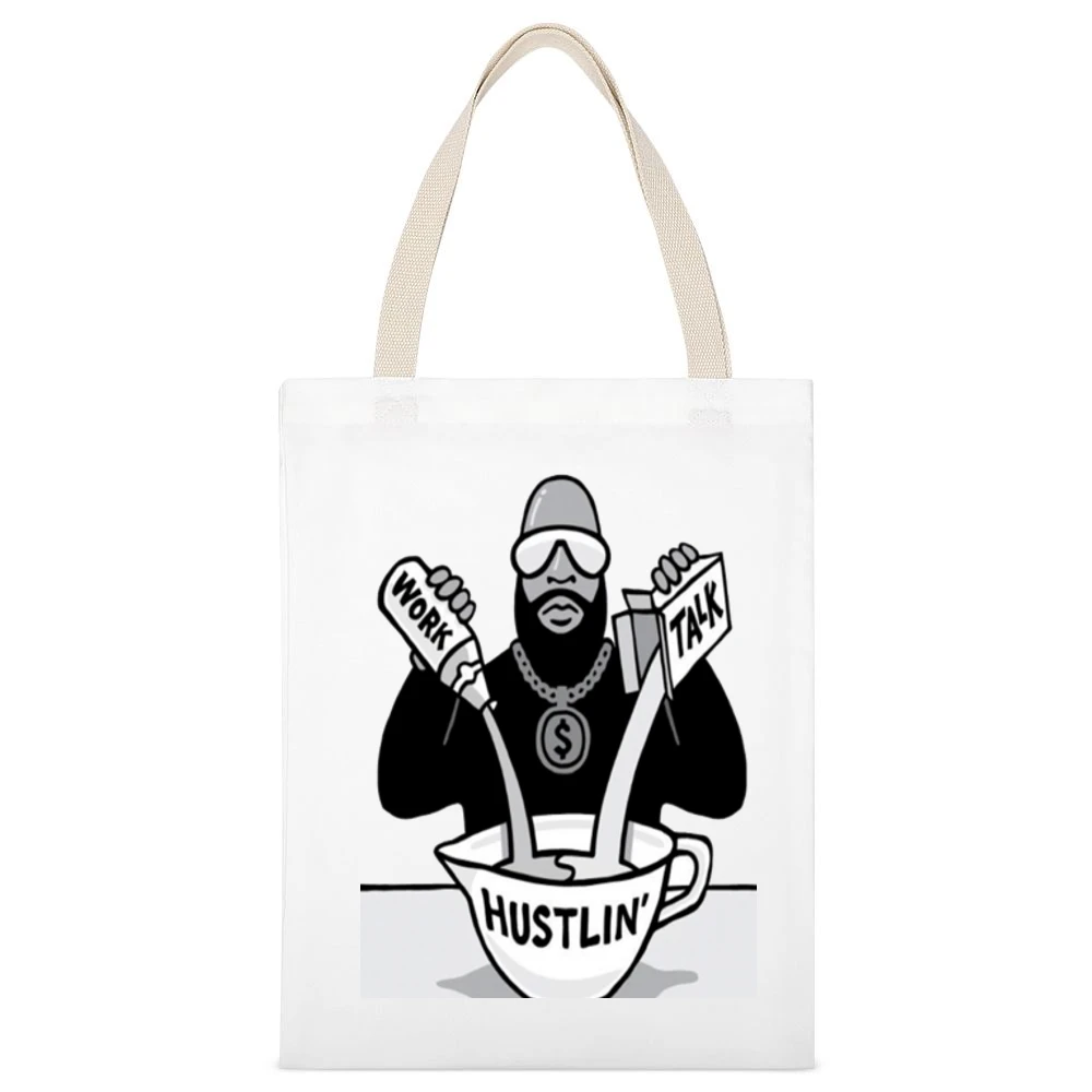 Rick Ross Hustlin White Canvas Tote Shopping Bag