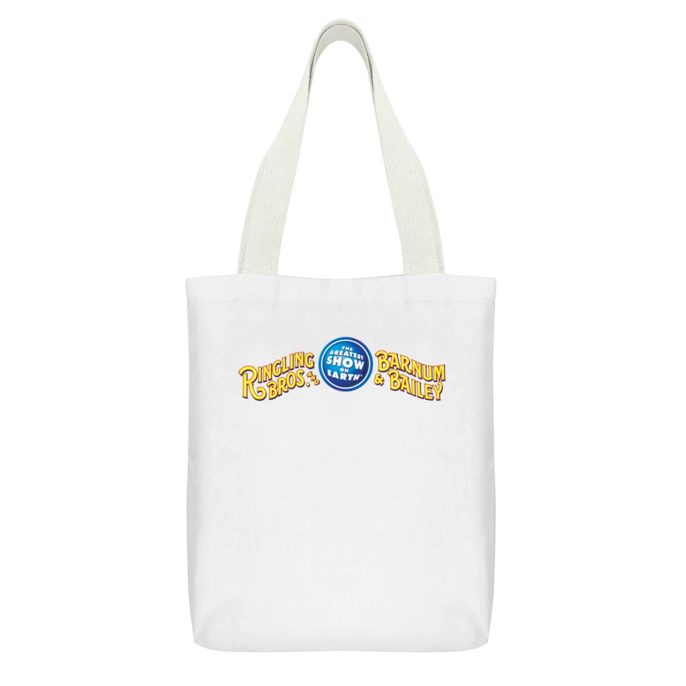 Ringling Bros And Barnum And Bailey Greatest Show Vintage Circus Graph White Canvas Tote Shopping Bag With Interior Pocket