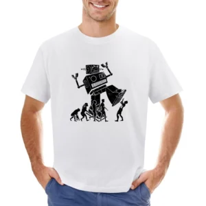 Robot Evolution Terror Funny Parody Asian Size Men T-Shirt