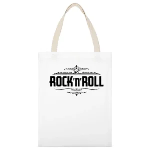 Rock N Roll Guitar Vintage Style Graphic Tee Shirt White Canvas Tote Shopping Bag