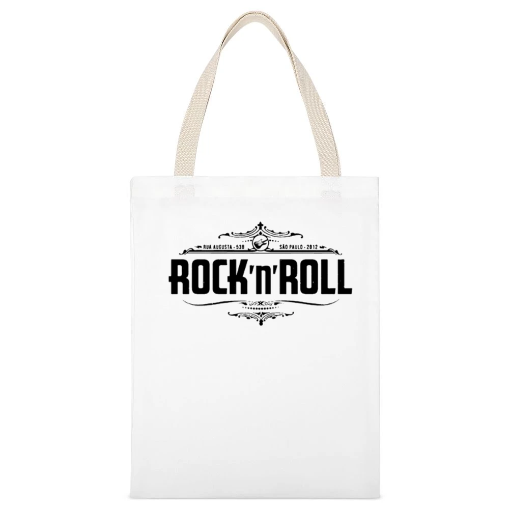 Rock N Roll Guitar Vintage Style Graphic Tee Shirt White Canvas Tote Shopping Bag